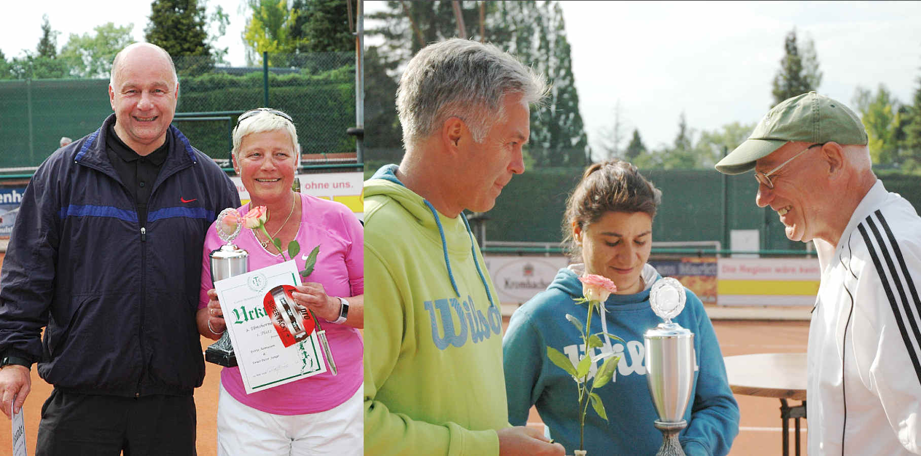 von links: Ernst-Peter Junge, Dörte Asmussen (Sieger Freizeitgruppe)  Joachim Ullrich und Derya Sogün (Sieger Leistungsgruppe)                mit Turnierleiter Dirk Schulze 